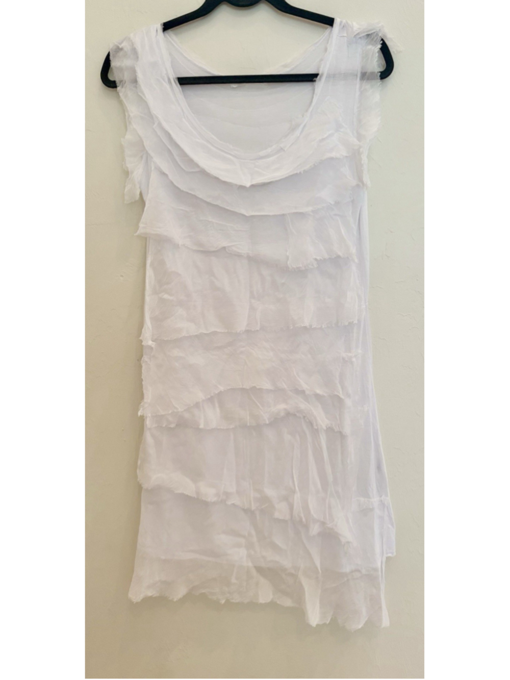 Tempo Paris Silk Tiered Dress White Raw Edge Lagenlook Fairy Boho Romantic S/M